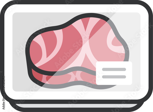 スーパーのパックに入った、フィレステーキ肉のアイコン（線画カラー）のイラスト