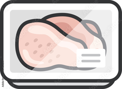 スーパーのパックに入った、鶏モモ肉のアイコン（線画カラー）のイラスト