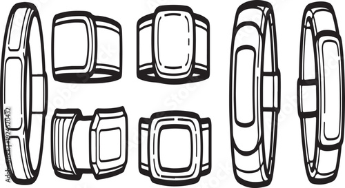 A variety of different ring designs and styles displayed in a row Vector