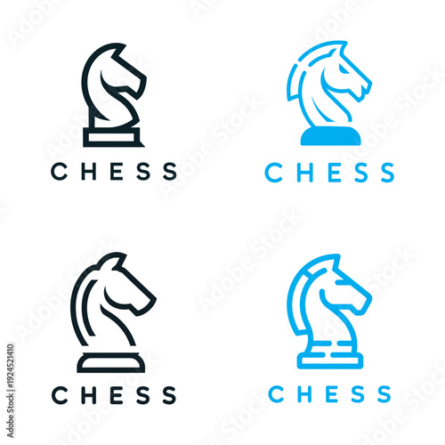 Minimalist chess logo designs featuring a horse head and chess piece outline
