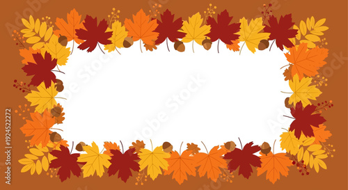Autumn Leaves Frame on Brown Background.