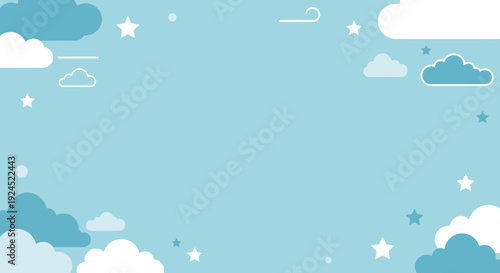 Blue Sky with Clouds and Stars Illustration.