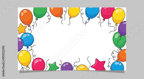 Colorful Balloons and Stars Border Illustration.