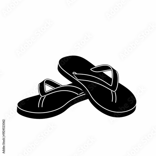 A pair of black flip-flops isolated on a white background, perfect for summer and beach themes