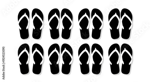 A striking graphic showcasing a repetitive pattern of black flip-flops arranged in two rows, perfect for summer and beach-themed designs