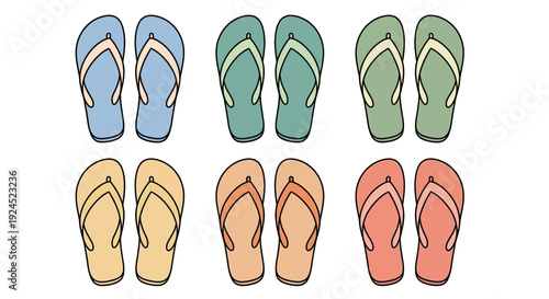 Collection of colorful flip-flops, a summer footwear essential for beach and casual wear