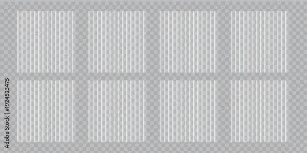 Fototapeta premium Ribbed glass effect, transparent plastic glossy card frame. Clear shiny textured square plate. Light window plexiglass mirror reflection sheet. Corrugated pattern gradient. 3d rectangular stand.