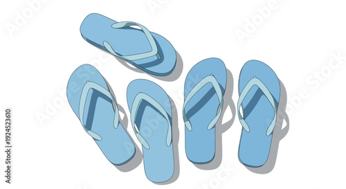 A light blue pair of flip-flops displayed from a high angle on a white background, perfect for summer and beach vibes