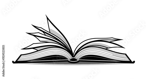 An open book with pages fluttering in the wind, symbolizing knowledge and imagination