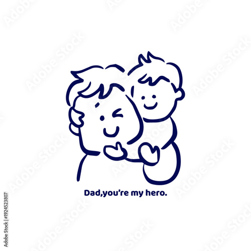 子供に後ろから抱きしめられて照れる父親