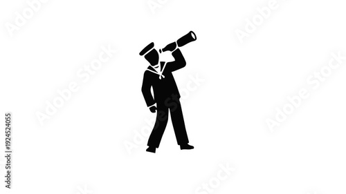Sailor Looking Through Telescope Silhouette.