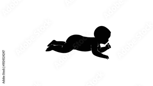 Silhouette of a baby crawling on a white background.