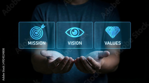 Businessman presenting mission vision values concept digitally