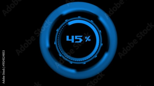Futuristic Blue Loading Circle with Percentage Indicator.