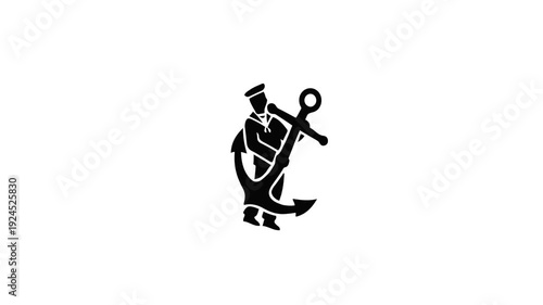 Sailor Holding Anchor Emblem Silhouette.