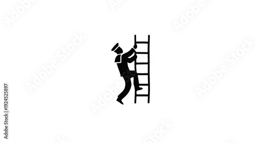 Silhouette of a sailor climbing a ladder.