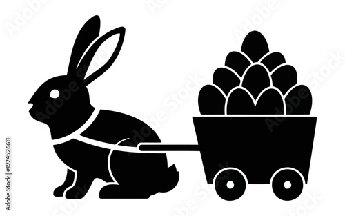 Large rabbit silhouette pulling a cart of eggs for Easter delivery concepts and retail holiday promotion banners