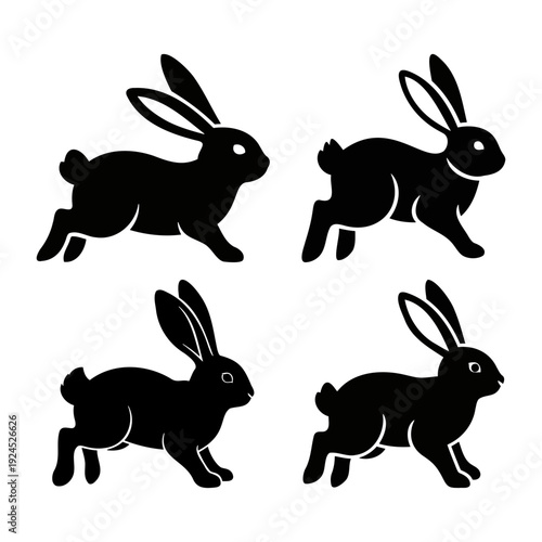 Set of jumping and running rabbit silhouettes for pet food branding, wildlife posters and active lifestyle designs
