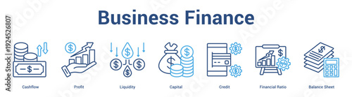 Business Finance web banner icon set vector illustration concept for business with icon of Cashflow, Profit, Liquidity, Capital, Credit, Financial Rat.