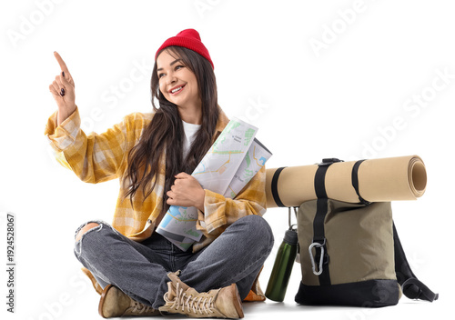 Female guide with map and b...