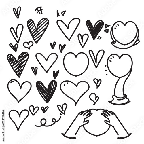 hand drawn doodle love heart related illustration collection