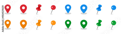 マップ・地図で使えるマップピン・押しピンアイコンイラスト影付き