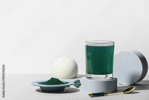 Glass of spirulina drink wi...