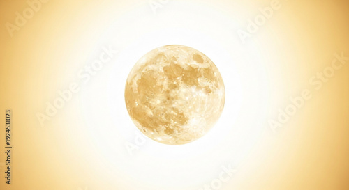 Golden full moon glowing brightly in a soft white and yellow gradient background