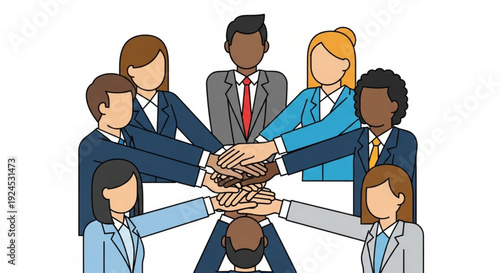 Diverse business team stacking hands in unity and cooperation showing partnership and teamwork