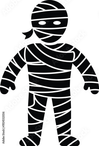 Halloween mummy costume character vector illustration, spooky wrapped figure in bandages, scary horror design for holiday decoration, party, and creepy theme concept