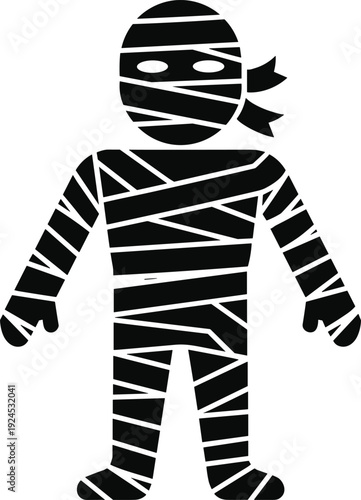 Halloween mummy character vector illustration in flat style, spooky wrapped figure design for holiday decoration, costume party, horror, and scary theme concept