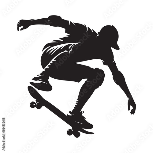 Silhouette of a skateboarder performing a trick in mid air