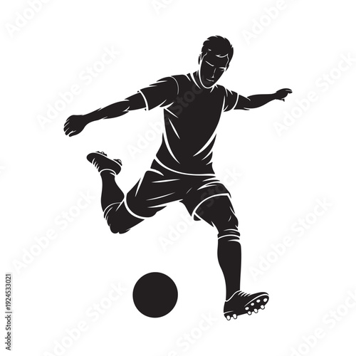 Silhouette of a soccer player in action kicking a ball dynamically