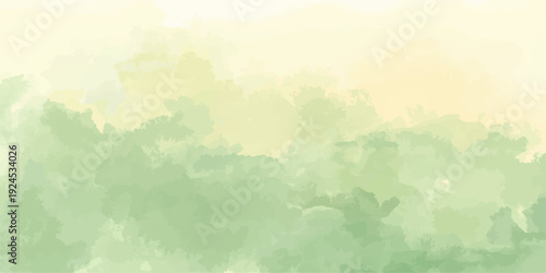 Abstract grunge landscape with green trees under blue sky and fluffy clouds