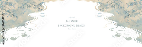 和風, 波, 背景, 青海波, 夏, 水彩, 和柄, 水色, 和紙, フレーム, 暑中見舞い, 残暑見舞い, 流水, 水, 海, 夏祭り, テクスチャ, 日本, 伝統, 清涼感, 上品, グラデーション, 滲み, モダン, ベクター, イラスト
