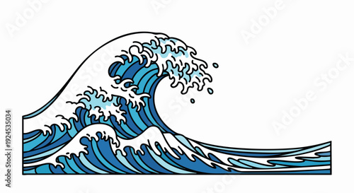 Magnificent ocean wave cresting with foamy white water and blue hues.