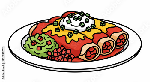 Plate of Enchiladas with Toppings.