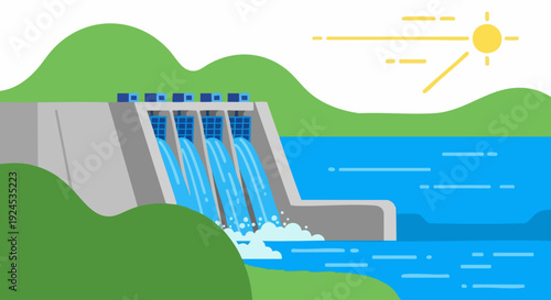 Hydroelectric Dam Generating Clean Energy From Flowing Water.