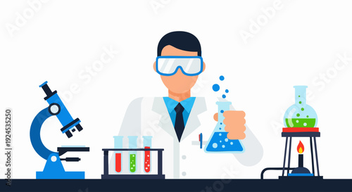 Scientist conducting chemical experiment in a laboratory.