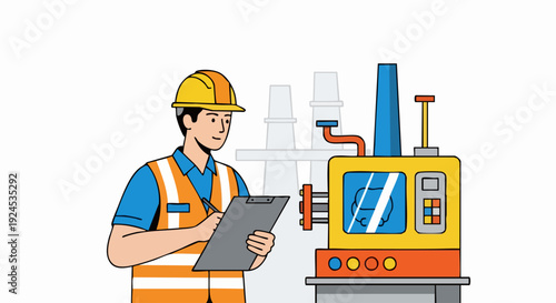 Worker inspects industrial machine.