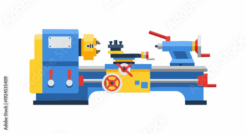 Detailed illustration of a metal lathe machine.
