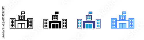 Institution icon set multiple style collection