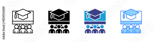 Online Learning icon set multiple style collection