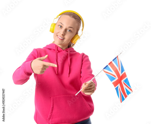 Young woman in headphones p...