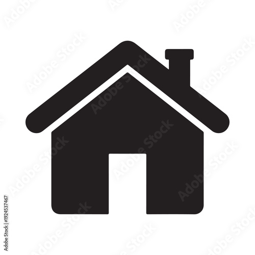 Simple black silhouette of a house with a pitched roof and chimney