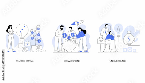 Investors discuss venture capital funding with charts and graphs on screen