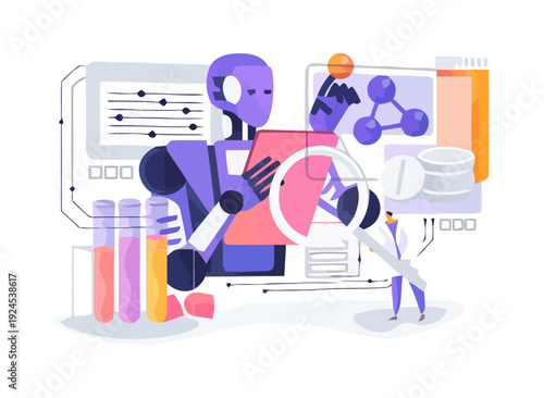 Robots analyze molecular data on a laboratory workstation with various equipment