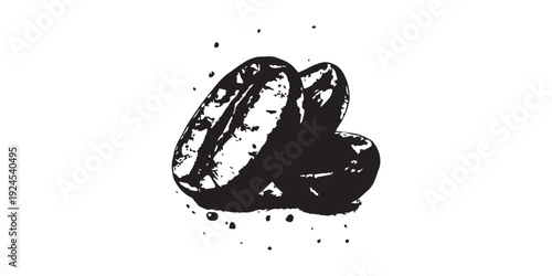 Stylized Black and White Illustration of Coffee Beans.