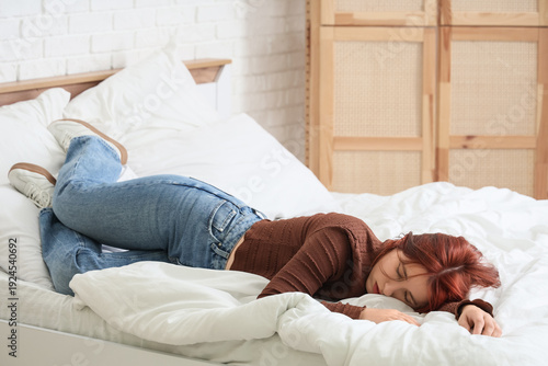 Drunk young woman sleeping ...
