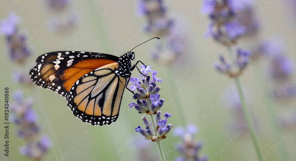 Obraz premium A monarch butterfly on lavender